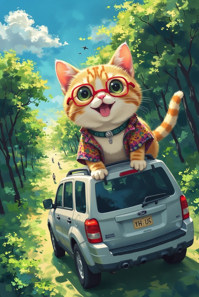 Orange tabby cat on SUV roof